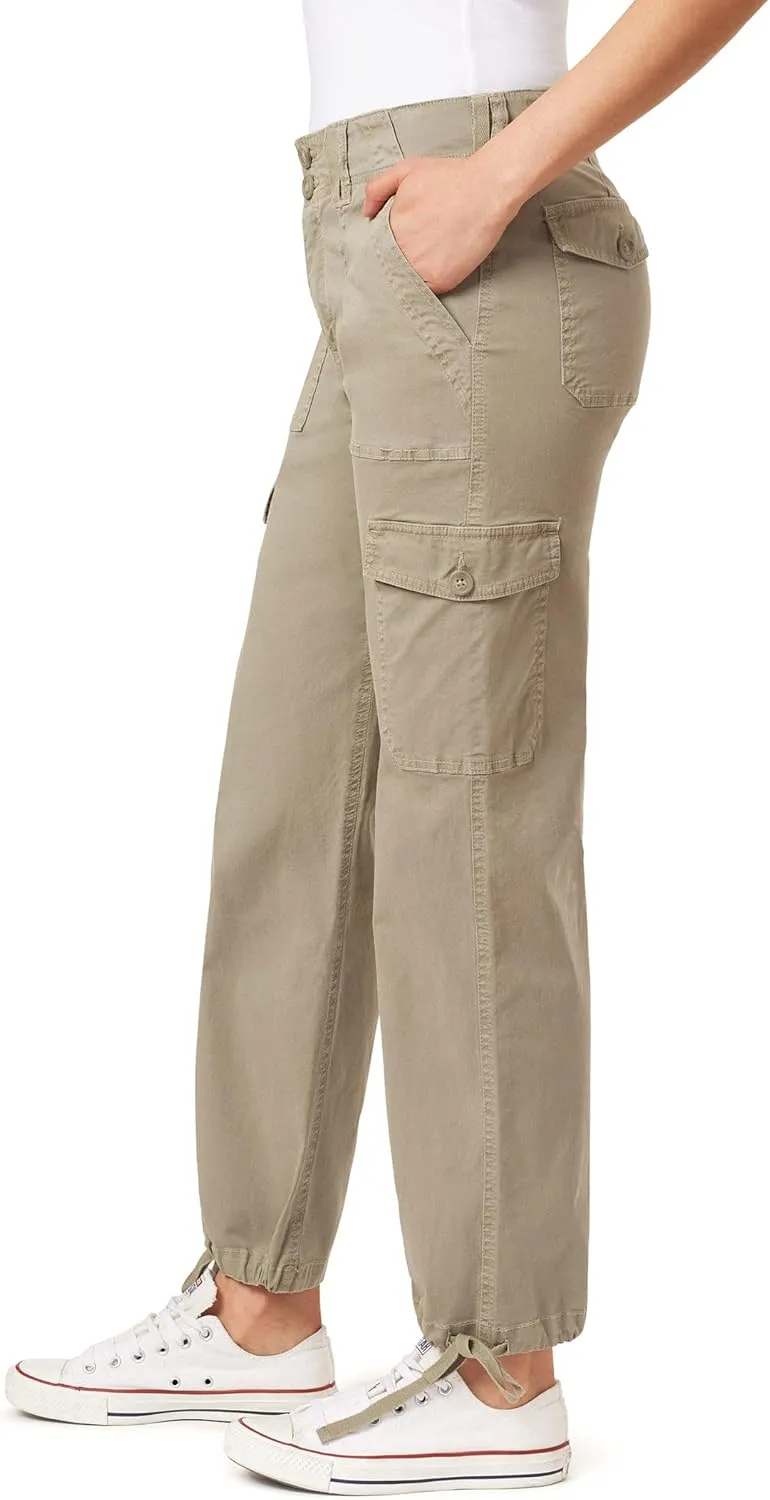 WallFlower Women's Luscious Curvy Twill Cargo Jogger Mid Rise Insta Stretch Juniors Pants