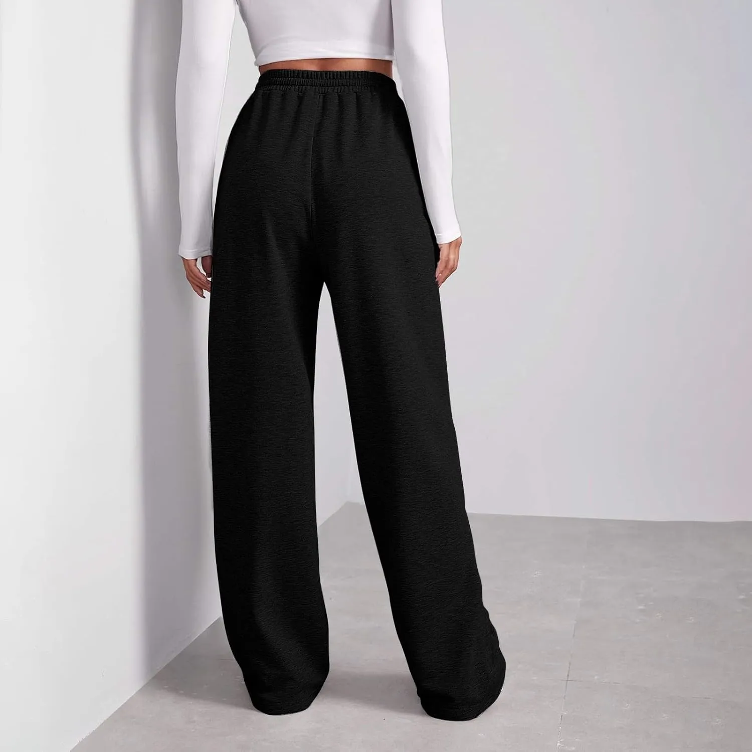 Wide Leg Sweat Pants for Womens Joggers with Pockets Comfy Fleece Sweatpants Elastic Waist Workout Lounge Pants