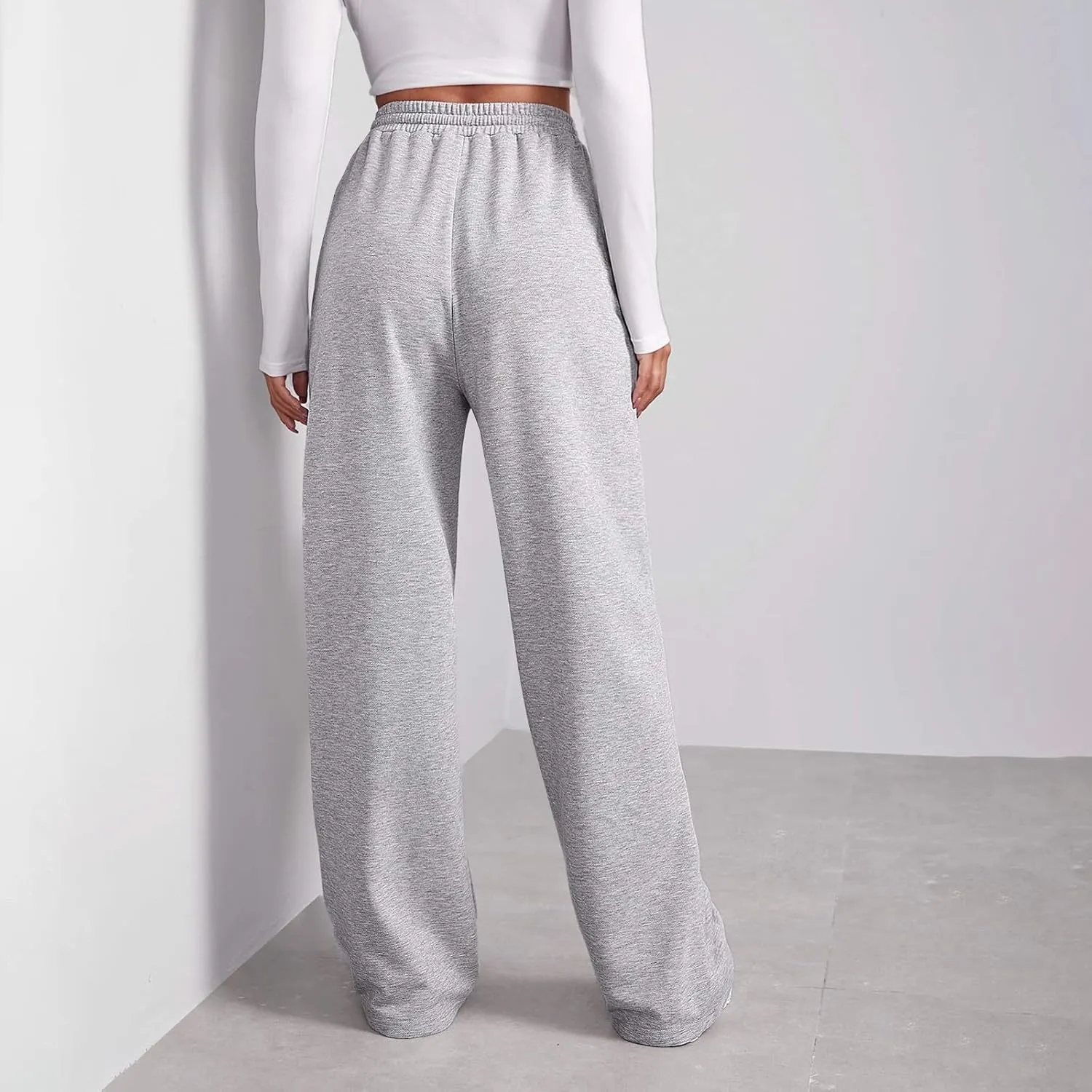 Wide Leg Sweat Pants for Womens Joggers with Pockets Comfy Fleece Sweatpants Elastic Waist Workout Lounge Pants