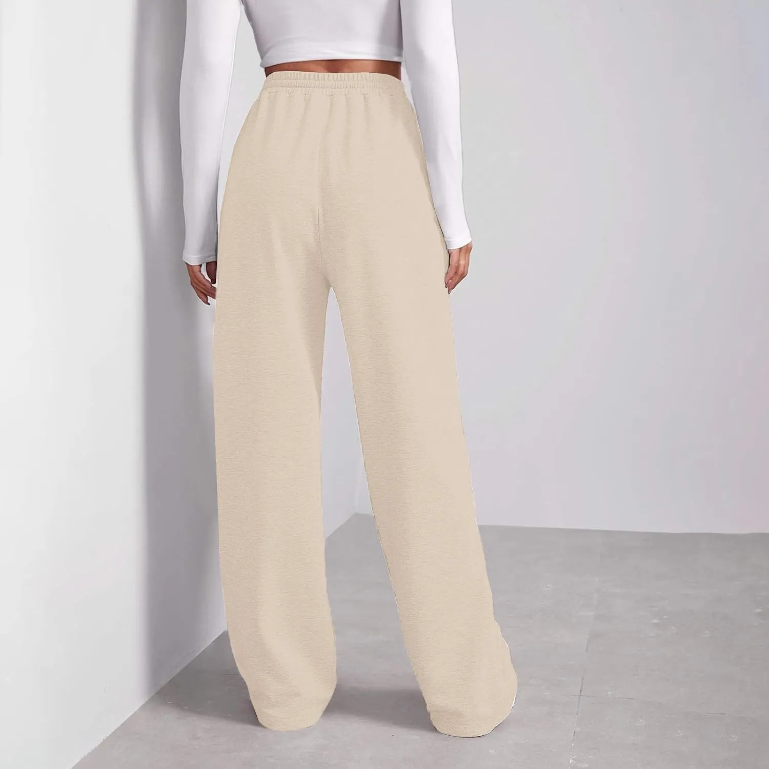 Wide Leg Sweat Pants for Womens Joggers with Pockets Comfy Fleece Sweatpants Elastic Waist Workout Lounge Pants