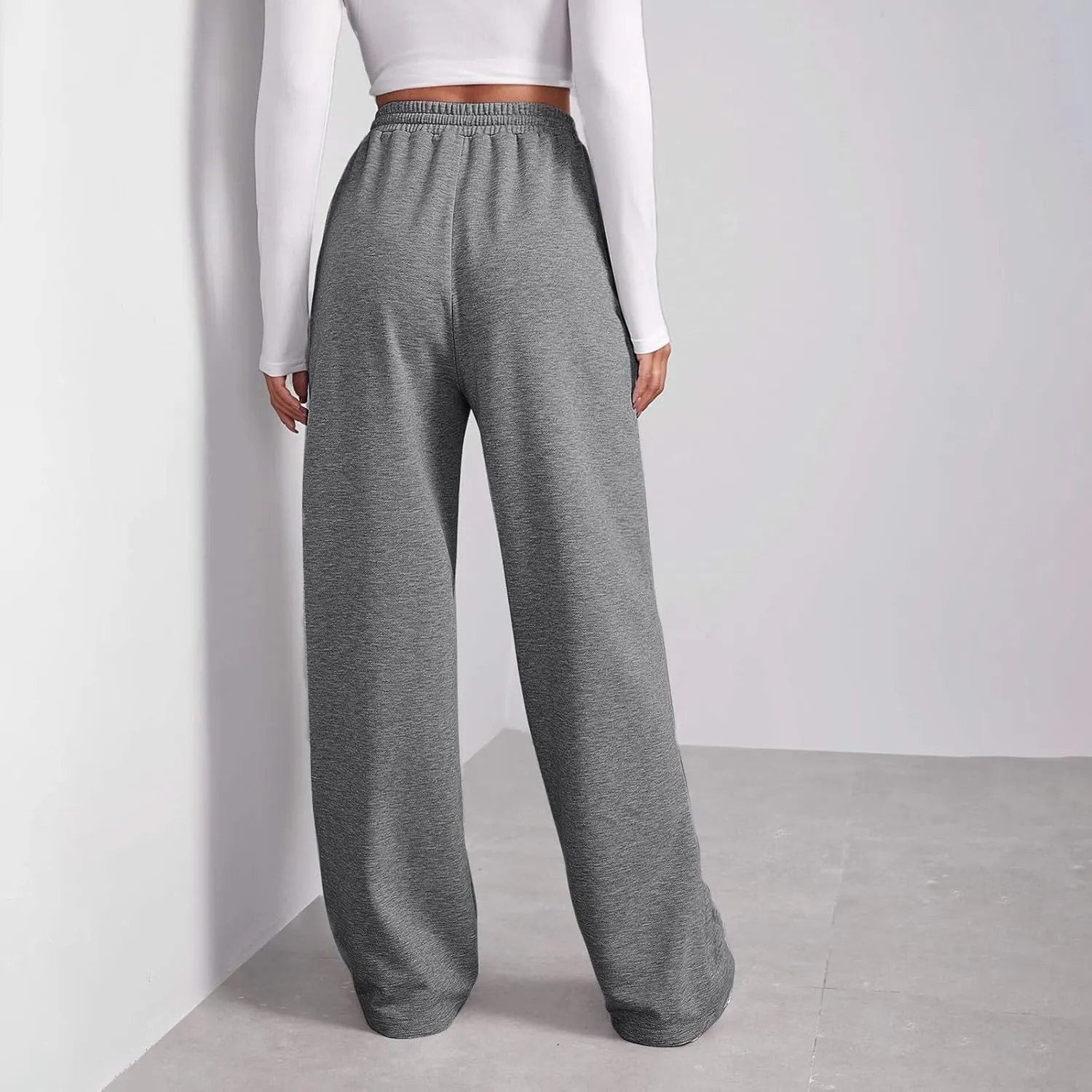 Wide Leg Sweat Pants for Womens Joggers with Pockets Comfy Fleece Sweatpants Elastic Waist Workout Lounge Pants