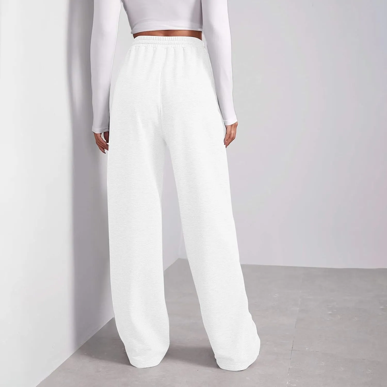 Wide Leg Sweat Pants for Womens Joggers with Pockets Comfy Fleece Sweatpants Elastic Waist Workout Lounge Pants