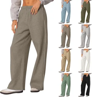 Wide Leg Sweatpants Women Baggy Fleece Lined High Waisted Athletic Pants Casual Striped Lounge Pants with Pockets