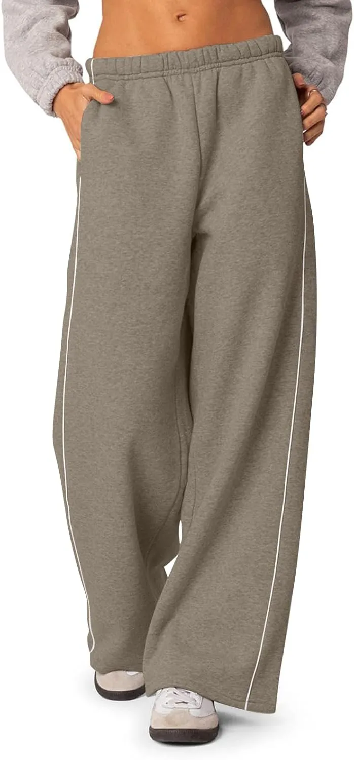 Wide Leg Sweatpants Women Baggy Fleece Lined High Waisted Athletic Pants Casual Striped Lounge Pants with Pockets