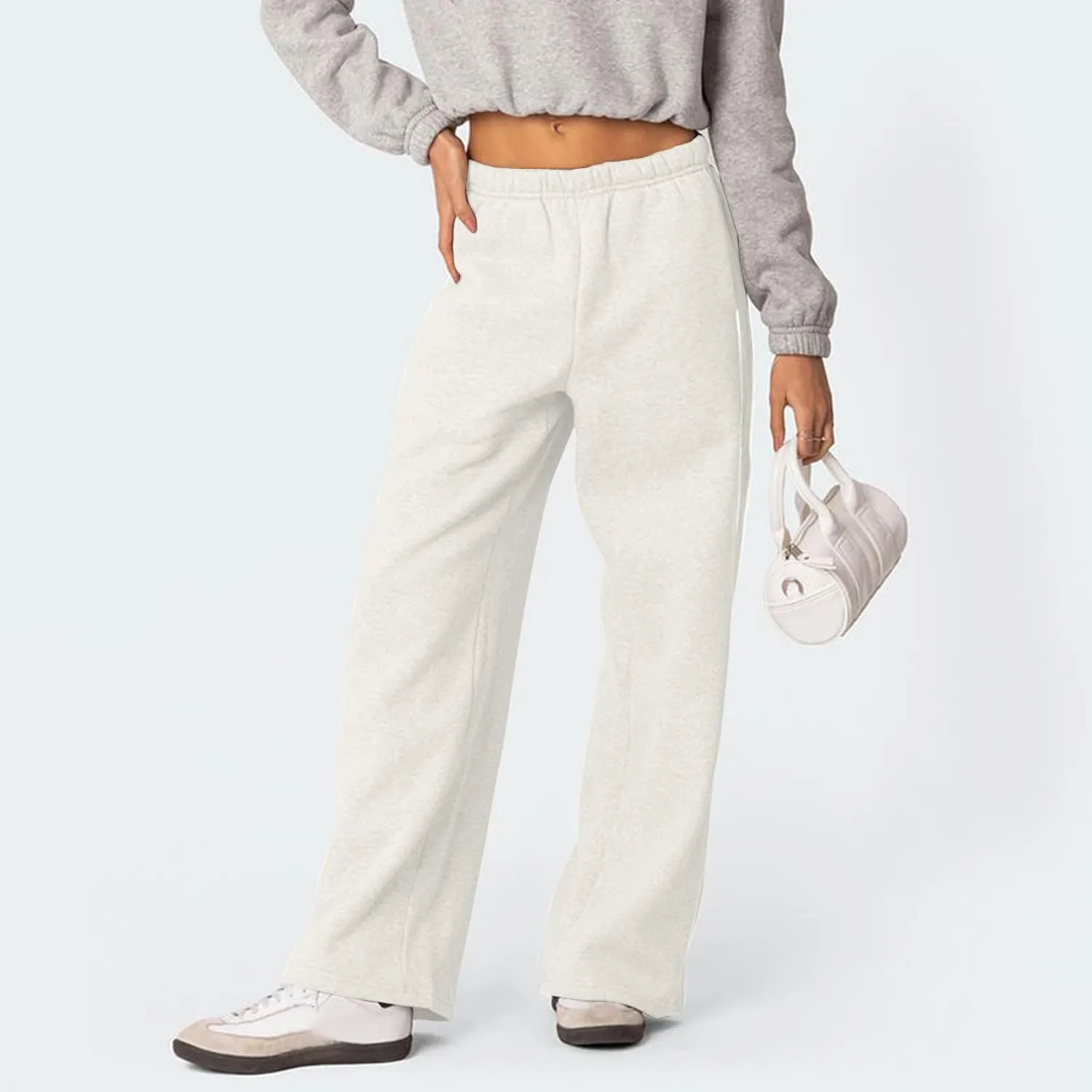 Wide Leg Sweatpants Women Baggy Fleece Lined High Waisted Athletic Pants Casual Striped Lounge Pants with Pockets