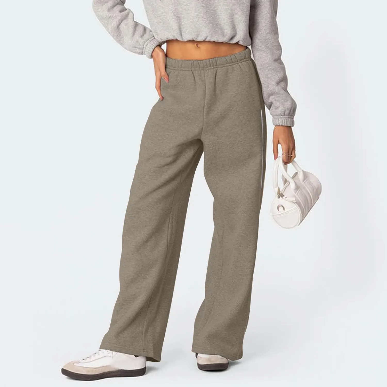Wide Leg Sweatpants Women Baggy Fleece Lined High Waisted Athletic Pants Casual Striped Lounge Pants with Pockets