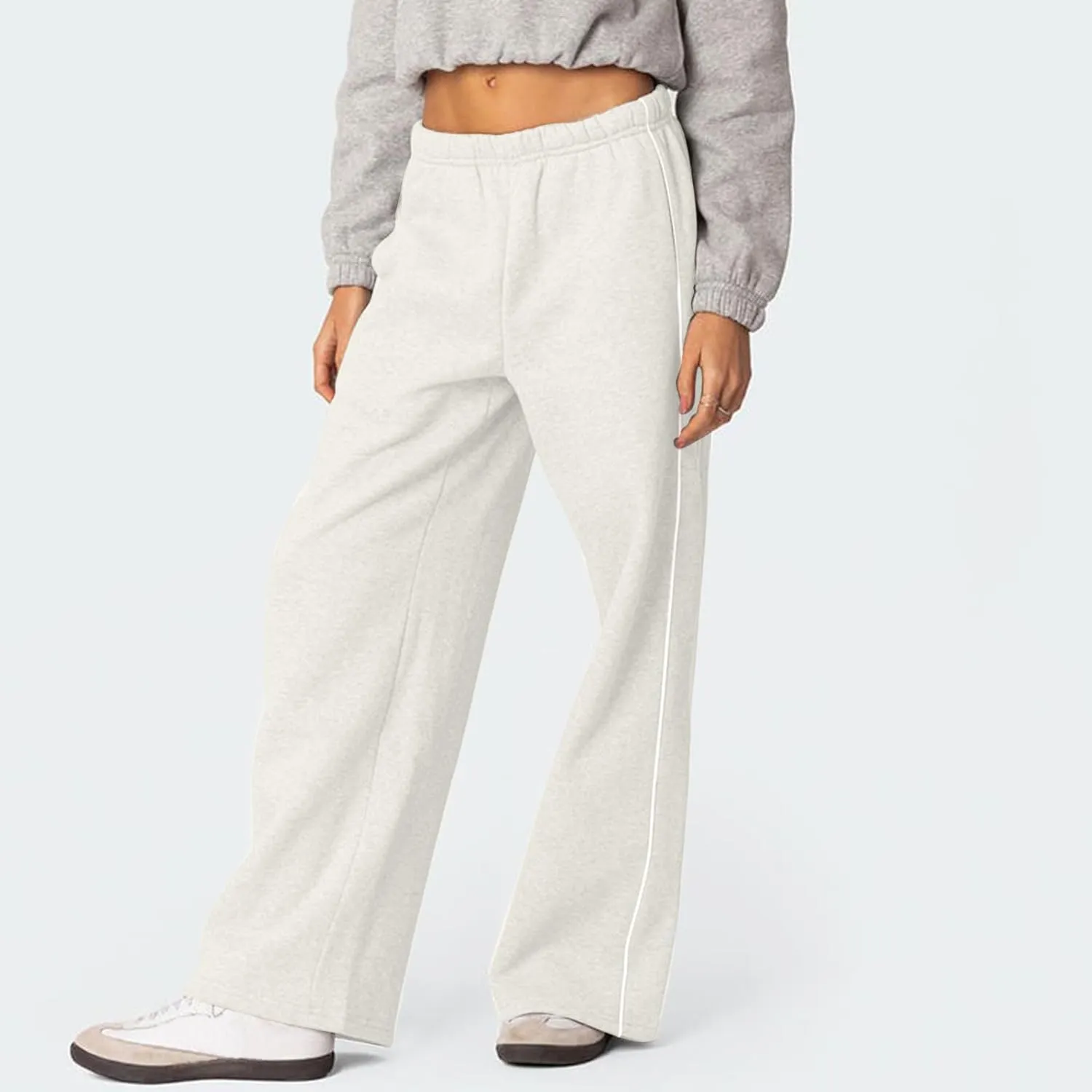 Wide Leg Sweatpants Women Baggy Fleece Lined High Waisted Athletic Pants Casual Striped Lounge Pants with Pockets