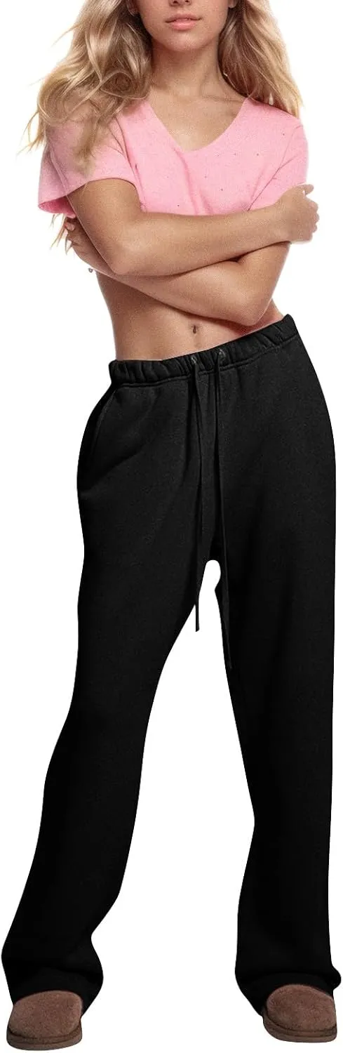 Wide Leg Sweatpants Women Casual Comfy Fleece Lined Joggers Baggy Drawstring Low Rise Sweat Pants with Pockets