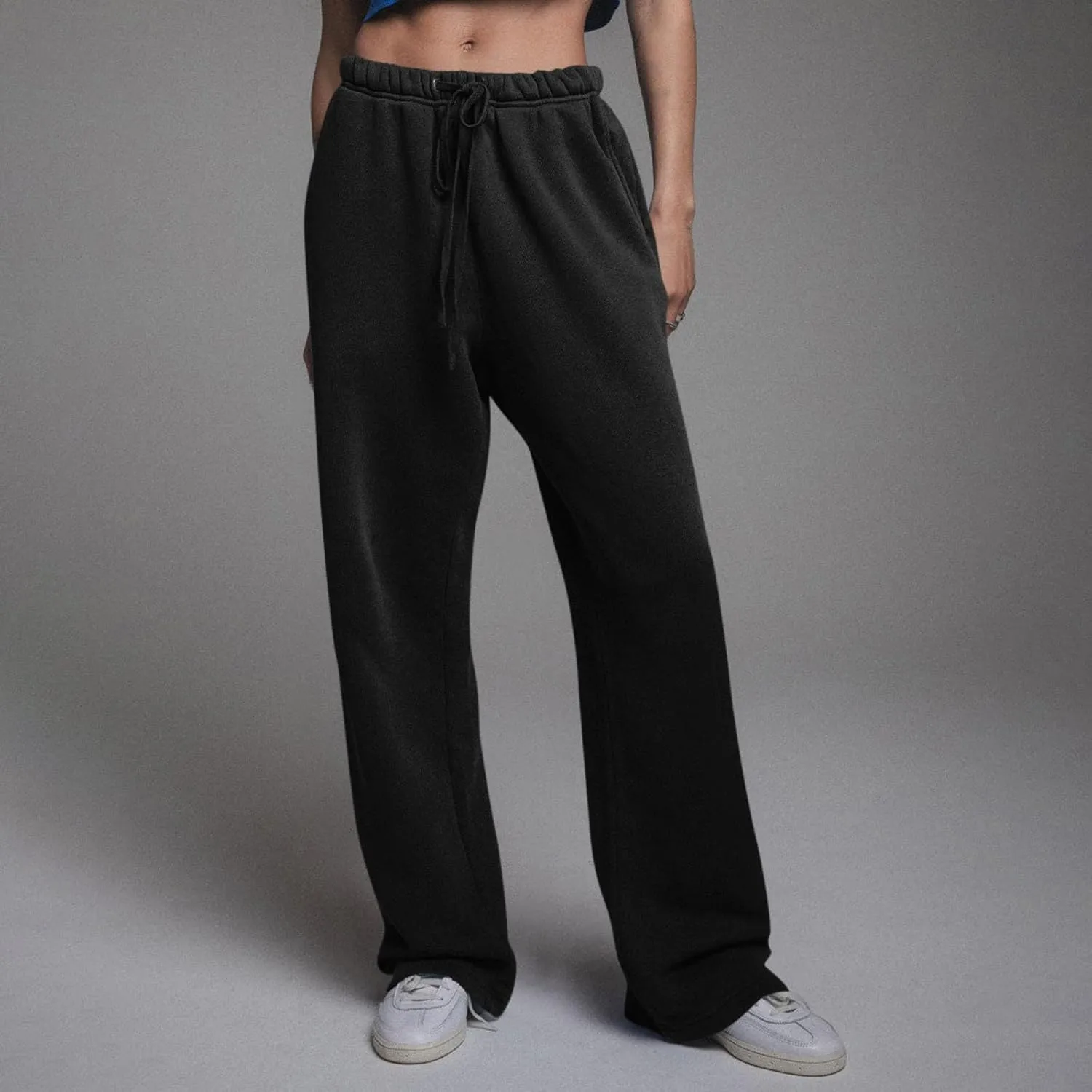 Wide Leg Sweatpants Women Casual Comfy Fleece Lined Joggers Baggy Drawstring Low Rise Sweat Pants with Pockets