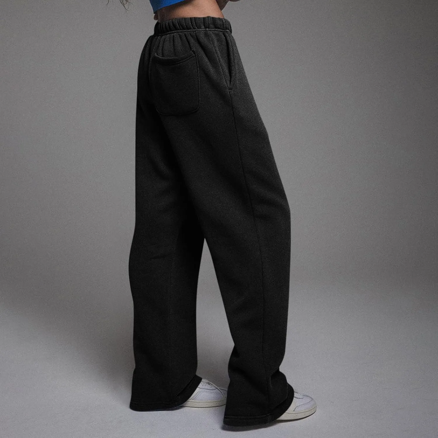 Wide Leg Sweatpants Women Casual Comfy Fleece Lined Joggers Baggy Drawstring Low Rise Sweat Pants with Pockets