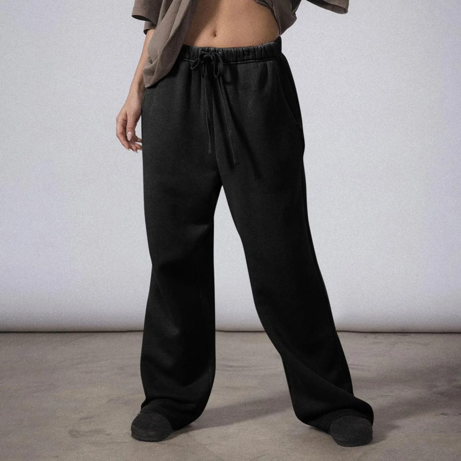 Wide Leg Sweatpants Women Casual Comfy Fleece Lined Joggers Baggy Drawstring Low Rise Sweat Pants with Pockets