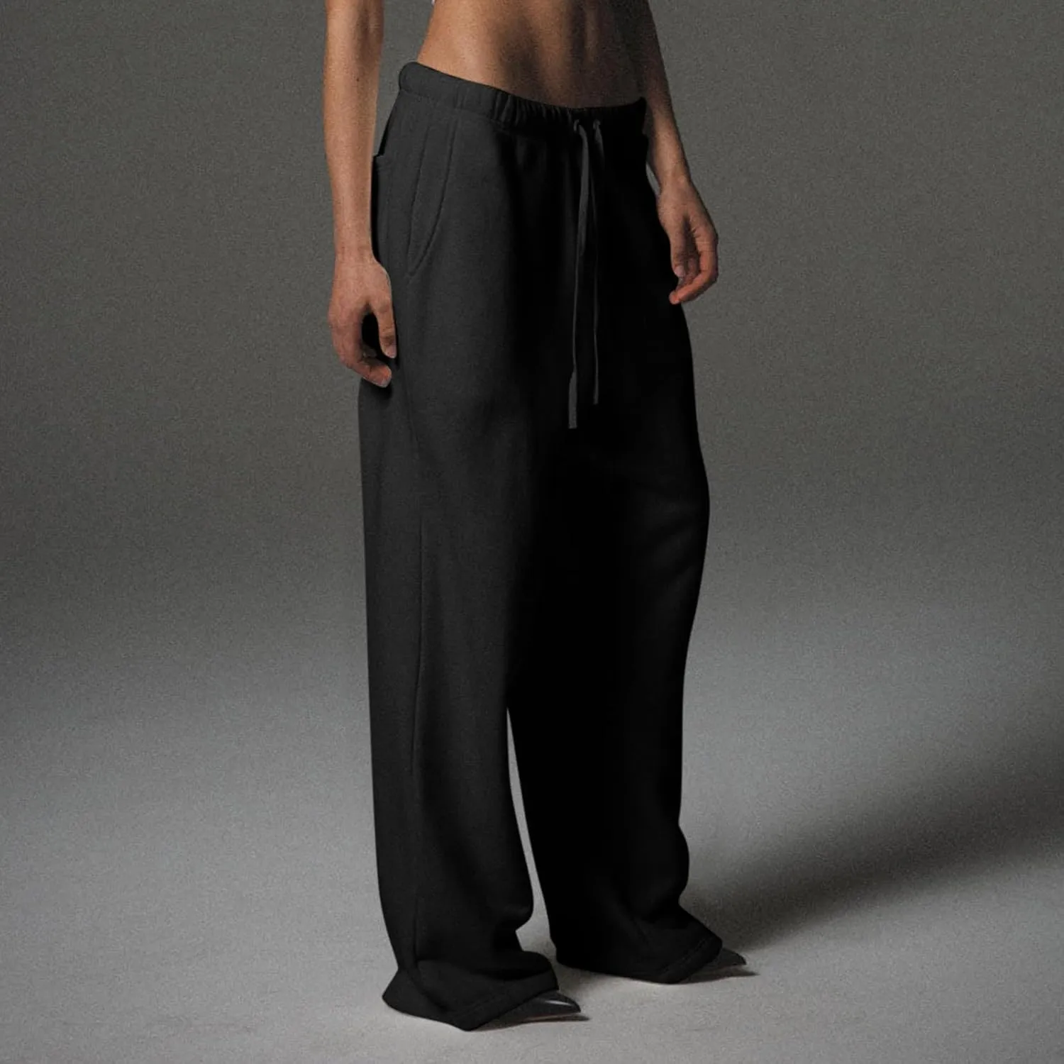 Wide Leg Sweatpants Women Casual Comfy Fleece Lined Joggers Baggy Drawstring Low Rise Sweat Pants with Pockets