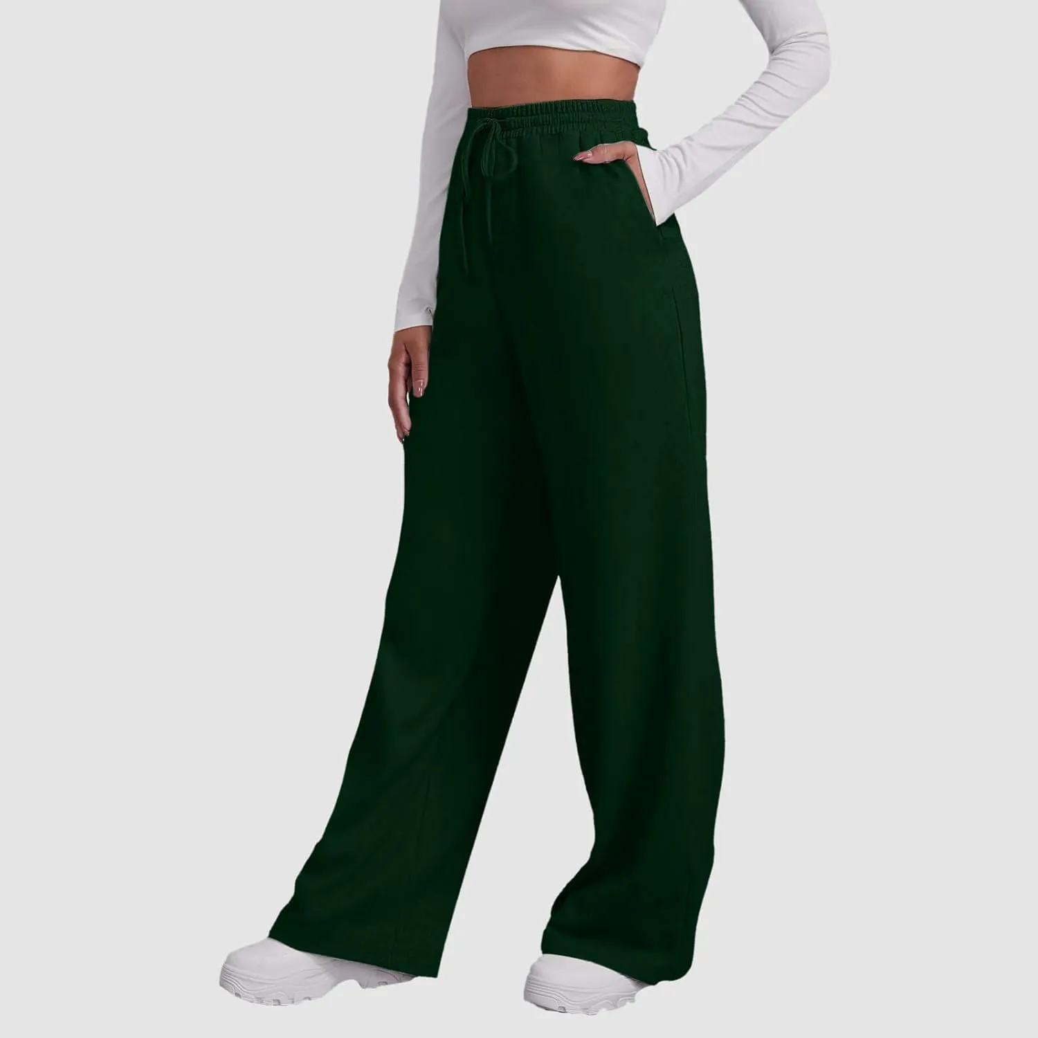 Wide Leg Sweatpants Women Elastic Drawstring High Waist Baggy Straight Leg Open Lounge Joggers Trousers with Pocket