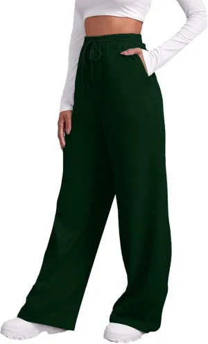 Wide Leg Sweatpants Women Elastic Drawstring High Waist Baggy Straight Leg Open Lounge Joggers Trousers with Pocket