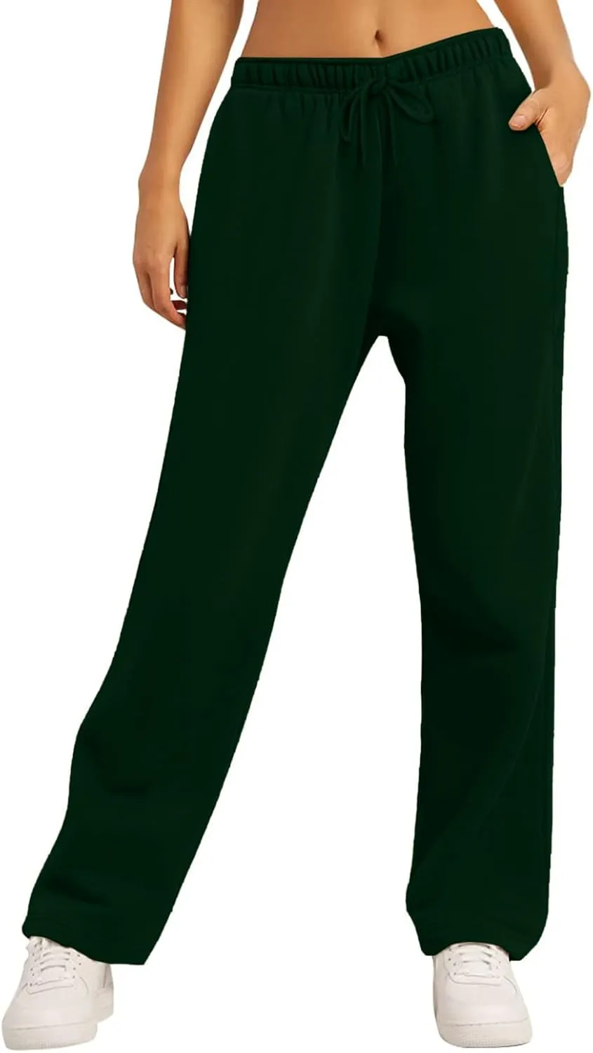 Wide Leg Sweatpants Women Elastic Drawstring High Waist Baggy Straight Leg Open Lounge Joggers Trousers with Pocket