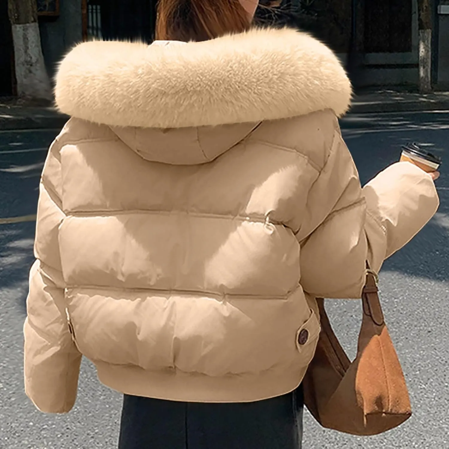 Winter Coat for Women Full Zip Warm Parka Coat Fashion Detachable Hooded Puffer Jackets Stylish Padded Down Coat