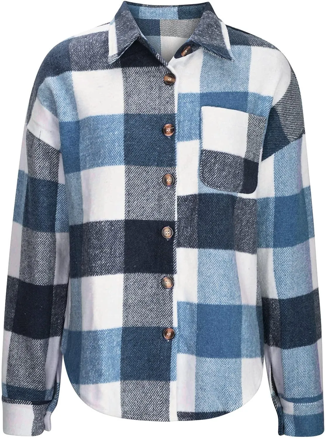 Winter Coats for Women Long Sleeve Plaid Shirts Flannel Lapel Button Down Casual Jacket Loose Outfit Coats