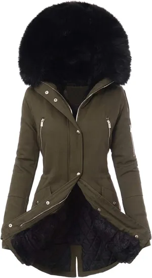 Winter Coats for Women Long Sleeve Puffer Jackets Plus Size Parka Coat with Plush Hooded Mid Length Sherpa Outerwear