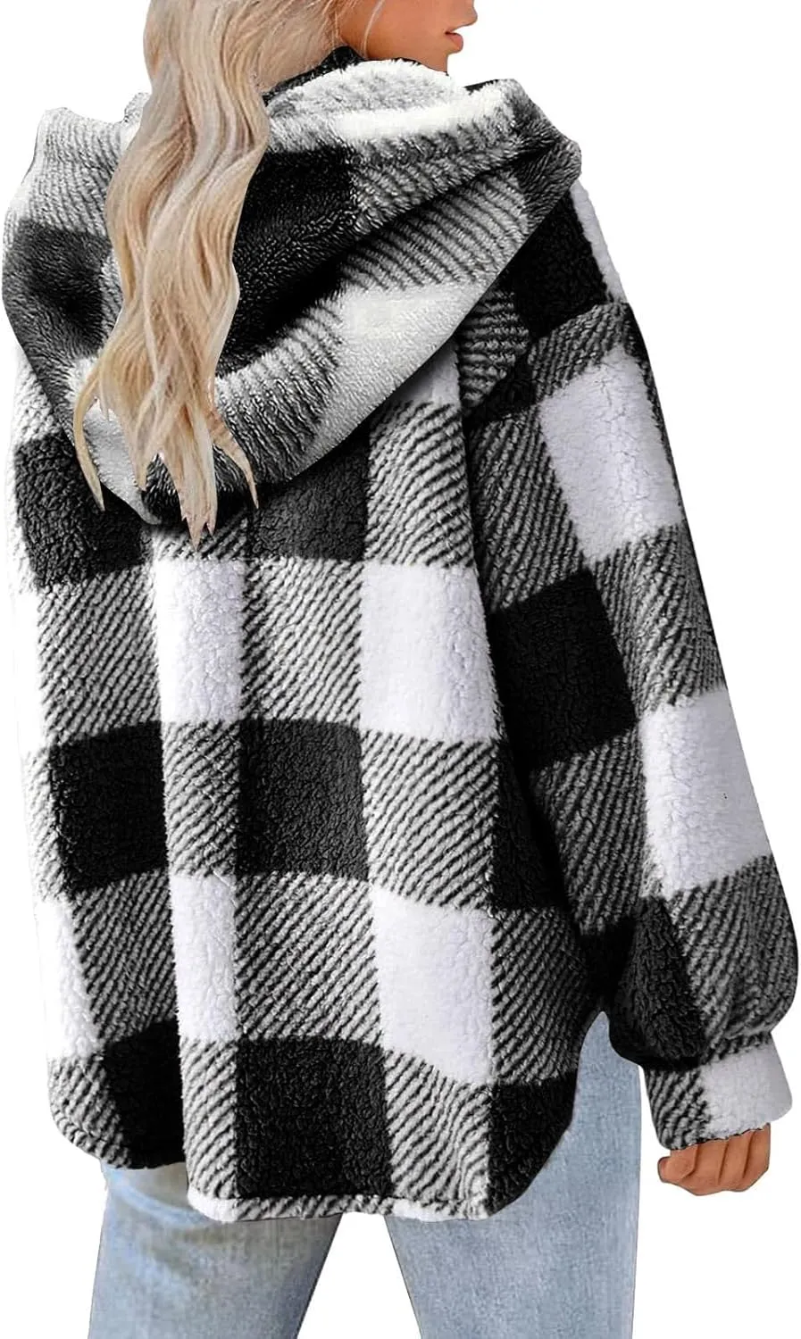 Winter Fleece Jacket for Women Zip Up Stand Collar Coats with Pockets Fleece Jacket Hooded Long Sleeve Outerwear