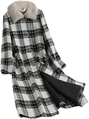 Winter Mink Coat Jacket Women's Plus Size Long Wool Blend Parka Windbreaker