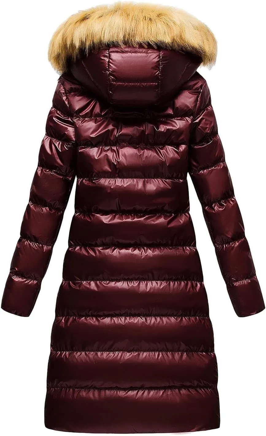 Winter Thick Insulated Slim Long Puffer Coat for Womens Long Sleeve Hooded Zip Up Down Jackets Daily Outdoor Outwear