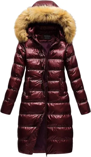 Winter Thick Insulated Slim Long Puffer Coat for Womens Long Sleeve Hooded Zip Up Down Jackets Daily Outdoor Outwear