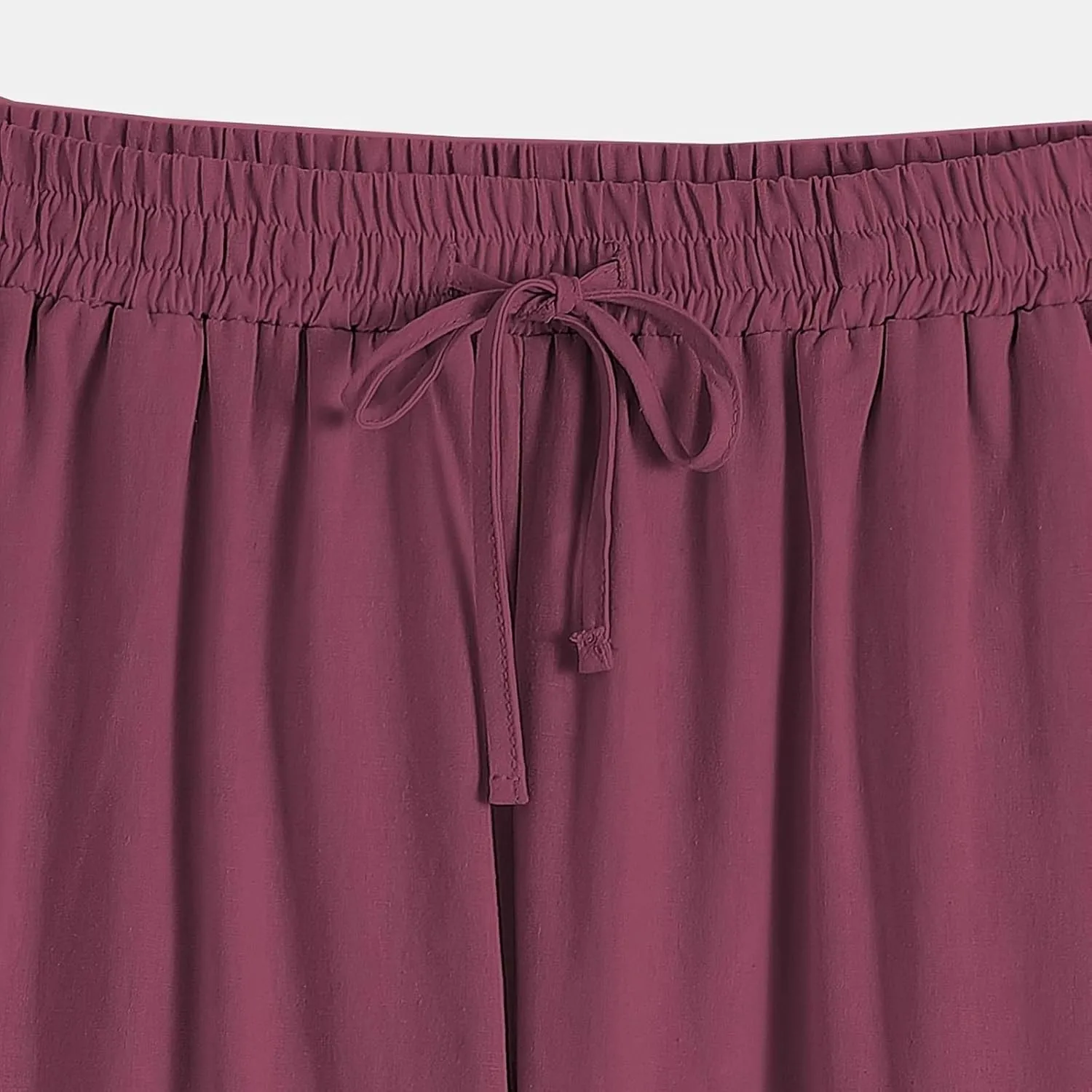 Women Cotton Linen Pants Summer Midi Waisted Wide Leg Drawstring Tapered Cuffed Trousers 2024 Light Casual Beach Pants