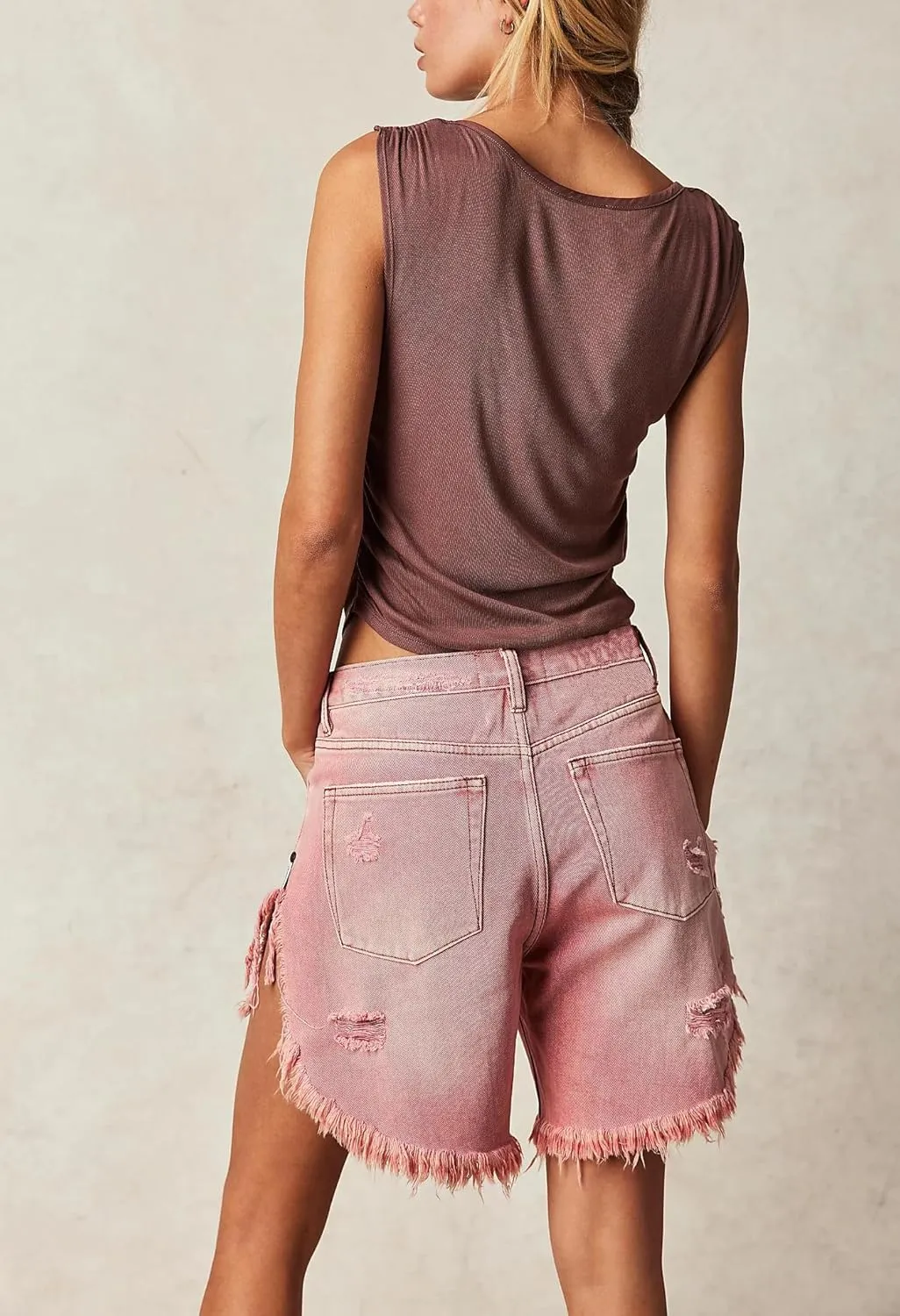 Women Cut Off Denim Shorts Low Waisted Frayed Raw Hem Ripped Distressed Baggy Jeans Shorts Casual Wide Leg Shorts