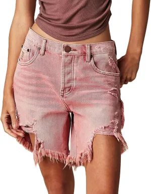 Women Cut Off Denim Shorts Low Waisted Frayed Raw Hem Ripped Distressed Baggy Jeans Shorts Casual Wide Leg Shorts