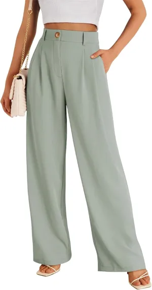 Women Dress Pants Fashion Straight Leg Suit Pants High Waisted Work Office Pant Wide Leg Palazzo Trousers with Pockets