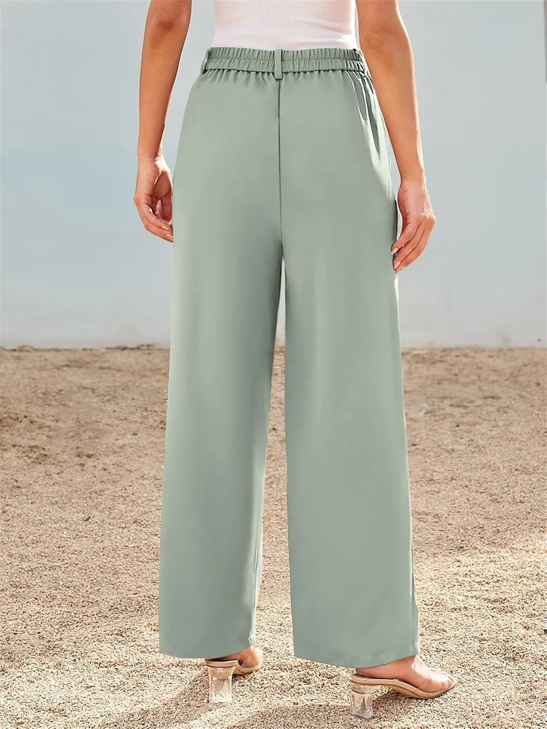 Women Dress Pants Fashion Straight Leg Suit Pants High Waisted Work Office Pant Wide Leg Palazzo Trousers with Pockets