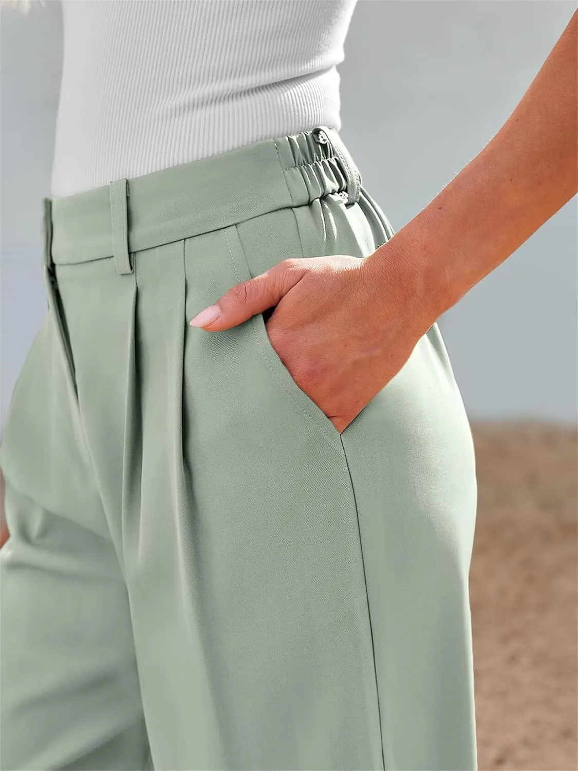 Women Dress Pants Fashion Straight Leg Suit Pants High Waisted Work Office Pant Wide Leg Palazzo Trousers with Pockets