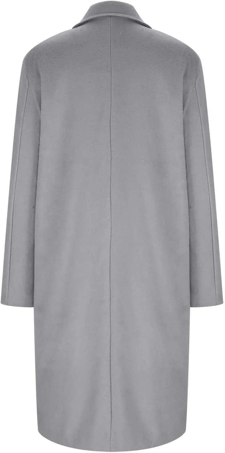 Women Elegant Notched Collar Double Breasted Pockets Wool Blend Over Coat Fall Winter Casual Peacoat Midi Trench Coats