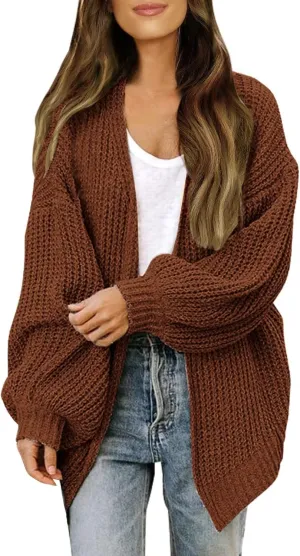 Women Fall Oversized Cardigan Sweater Cable Knit Chunky Warm Open Front Outerwear Solid Color Long Sleeve Trendy Coat