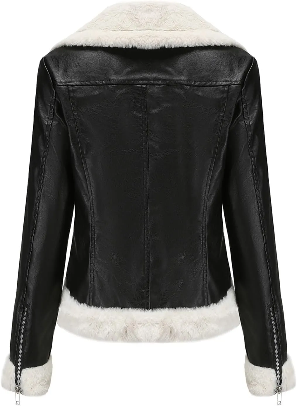 Women Faux Leather Jacket with Faux Fur Lining Warm Winter Biker Coat Faux Fur Moto Jacket Fashion Streetwear