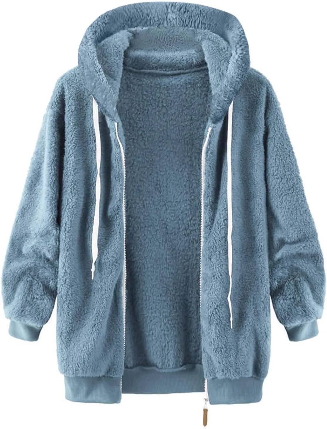 Women Fuzzy Jackets Full Zip Hooded Sweatshirt Coat Winter Warm Fleece Plush Zipper Hoodies Cozy Cardigan Outwear