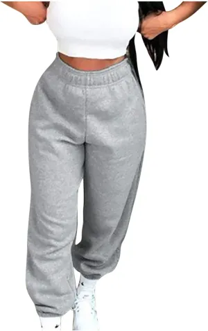 Women High Waisted Baggy Sweatpants, Solid Lounge Athletic Workout Track Pants Cinch Bottom Joggers with Pockets