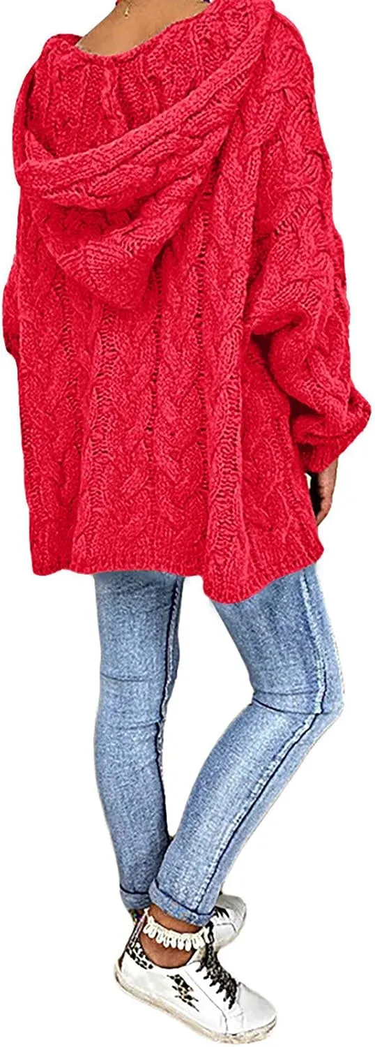 Women Hooded Sweater Cable Knit Pullover Sweaters Casual Plus Size Jumper Tops 2022 Chunky Warm Fall Outfits Y2k Modern
