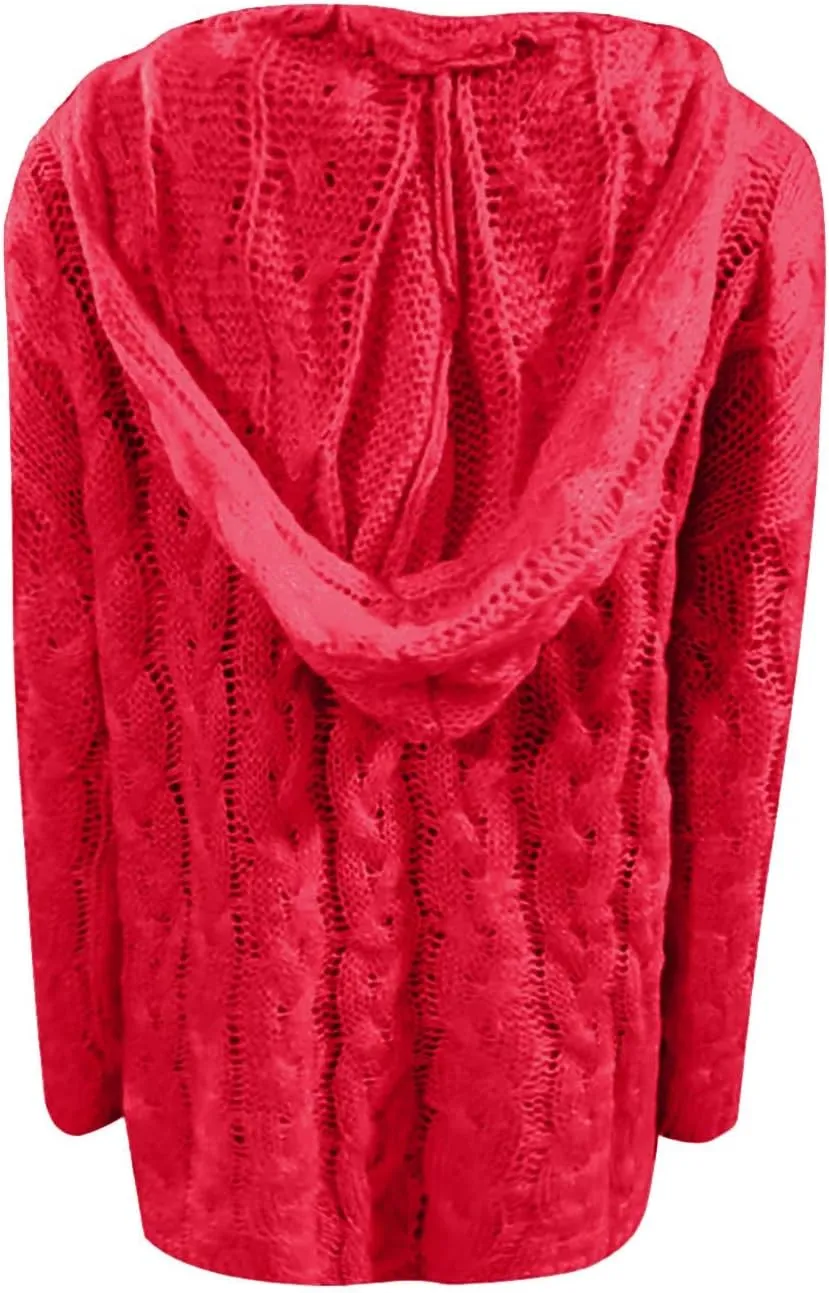 Women Hooded Sweater Cable Knit Pullover Sweaters Casual Plus Size Jumper Tops 2022 Chunky Warm Fall Outfits Y2k Modern