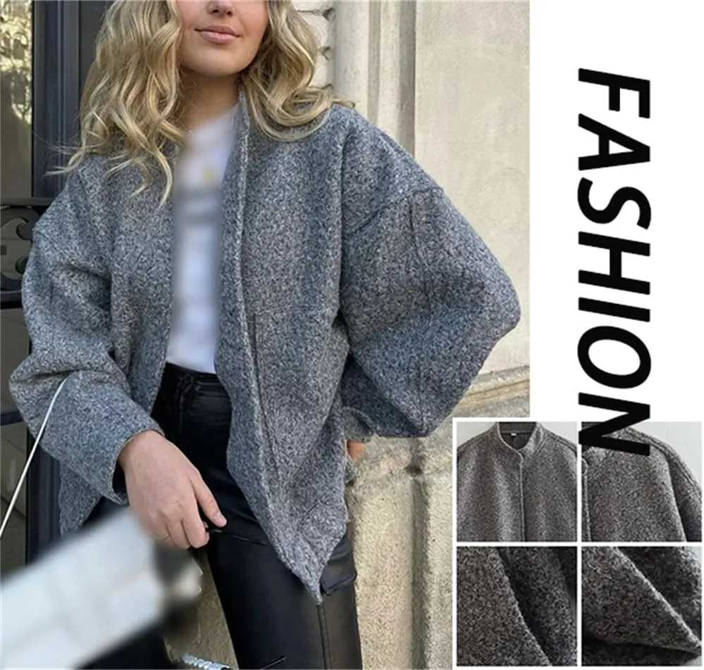 Women Oversized Wool Blend Jackets Outwear with Pockets Long Sleeve Button Down Fleece Fall Winter Coat Casual Loose