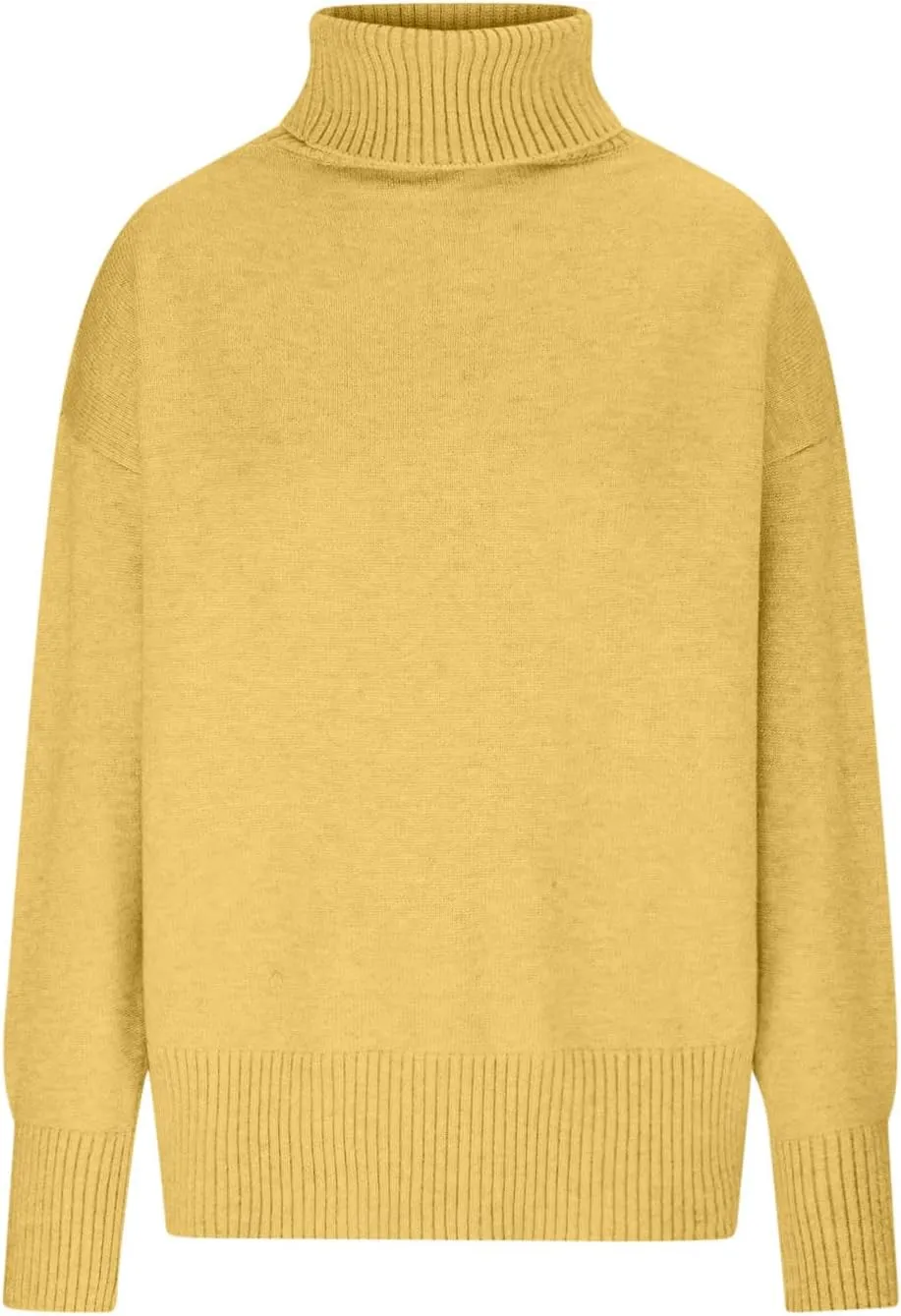 Women Turtleneck Sweaters Fashion Solid Long Sleeves Oversized Sweater Ribbed Knit Loose Casual Pullover Fall Tops