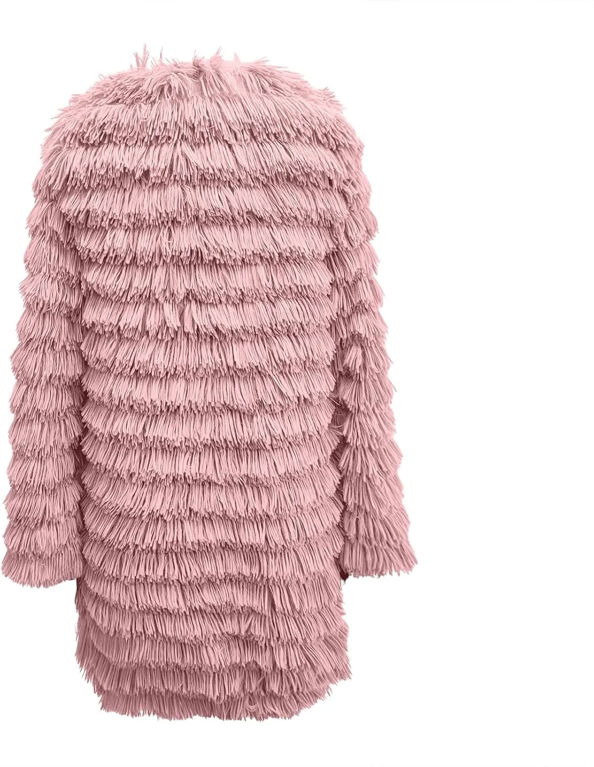 Women's 2023 Winter Faux Fur Jackets Fall Fashion Open Front Long Shaggy Coat Outerwear Tiered Maxi Faux Fur Cardigans