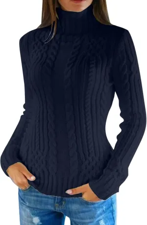 Womens 2024 Fall Long Sleeve Turtleneck Knit Lightweight Slim Fit Casual Oversized Pullover Sweater Jumpers Tops