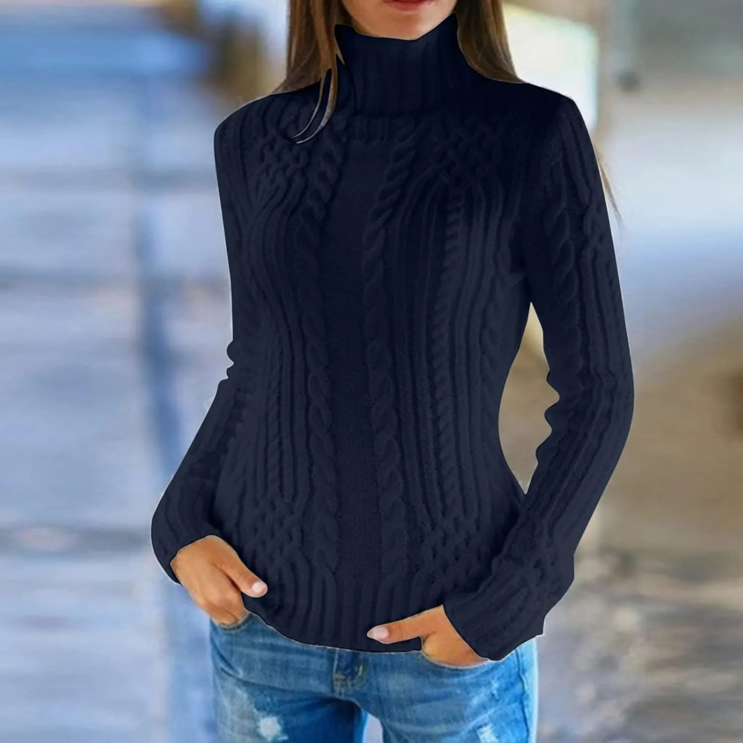 Womens 2024 Fall Long Sleeve Turtleneck Knit Lightweight Slim Fit Casual Oversized Pullover Sweater Jumpers Tops