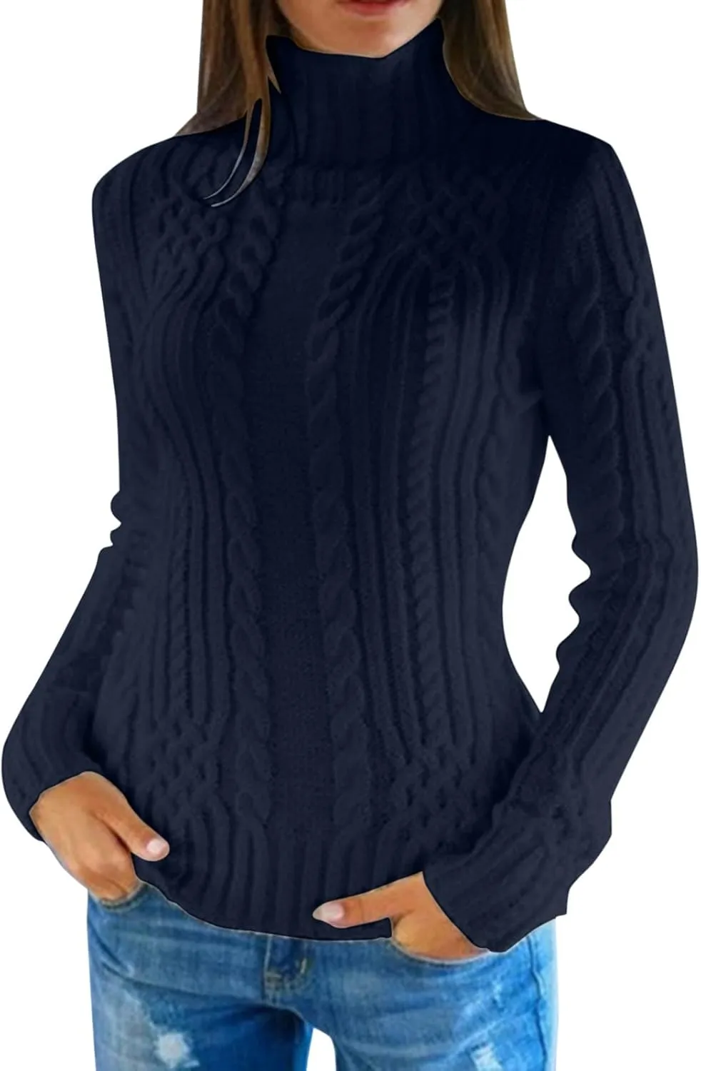 Womens 2024 Fall Long Sleeve Turtleneck Knit Lightweight Slim Fit Casual Oversized Pullover Sweater Jumpers Tops