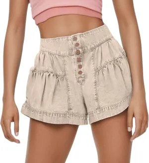 Women's 2025 Denim Shorts Casual Summer High Waisted Wide Leg Buttons Pleated Ruffle Jean Shorts Flowy Blue Skort