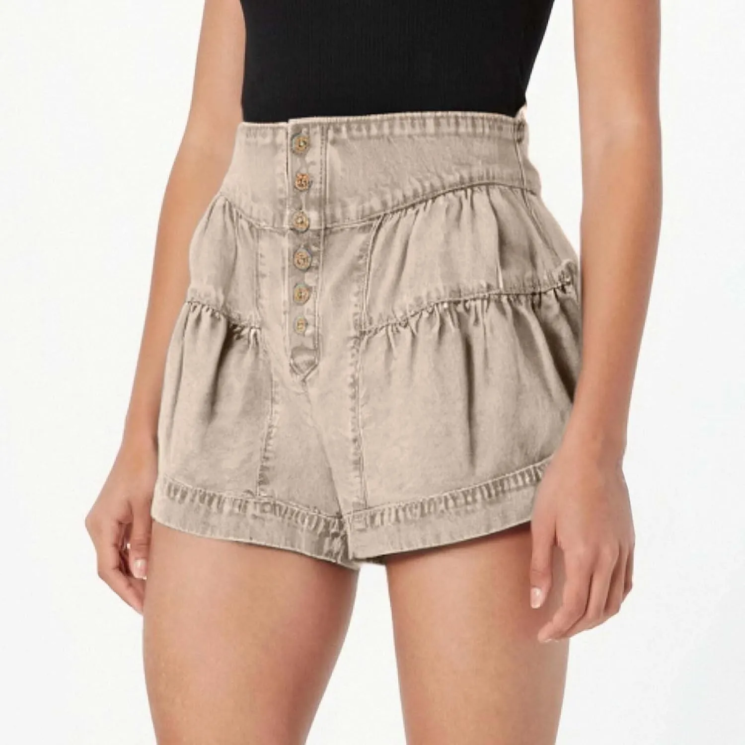 Women's 2025 Denim Shorts Casual Summer High Waisted Wide Leg Buttons Pleated Ruffle Jean Shorts Flowy Blue Skort