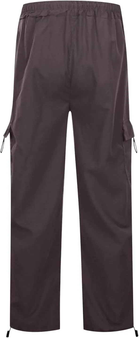 Womens Baggy Parachute Pants Elastic High Rise Lounge Cargo Pant Joggers Y2K Quick Dry Trousers with Multiple Pockets