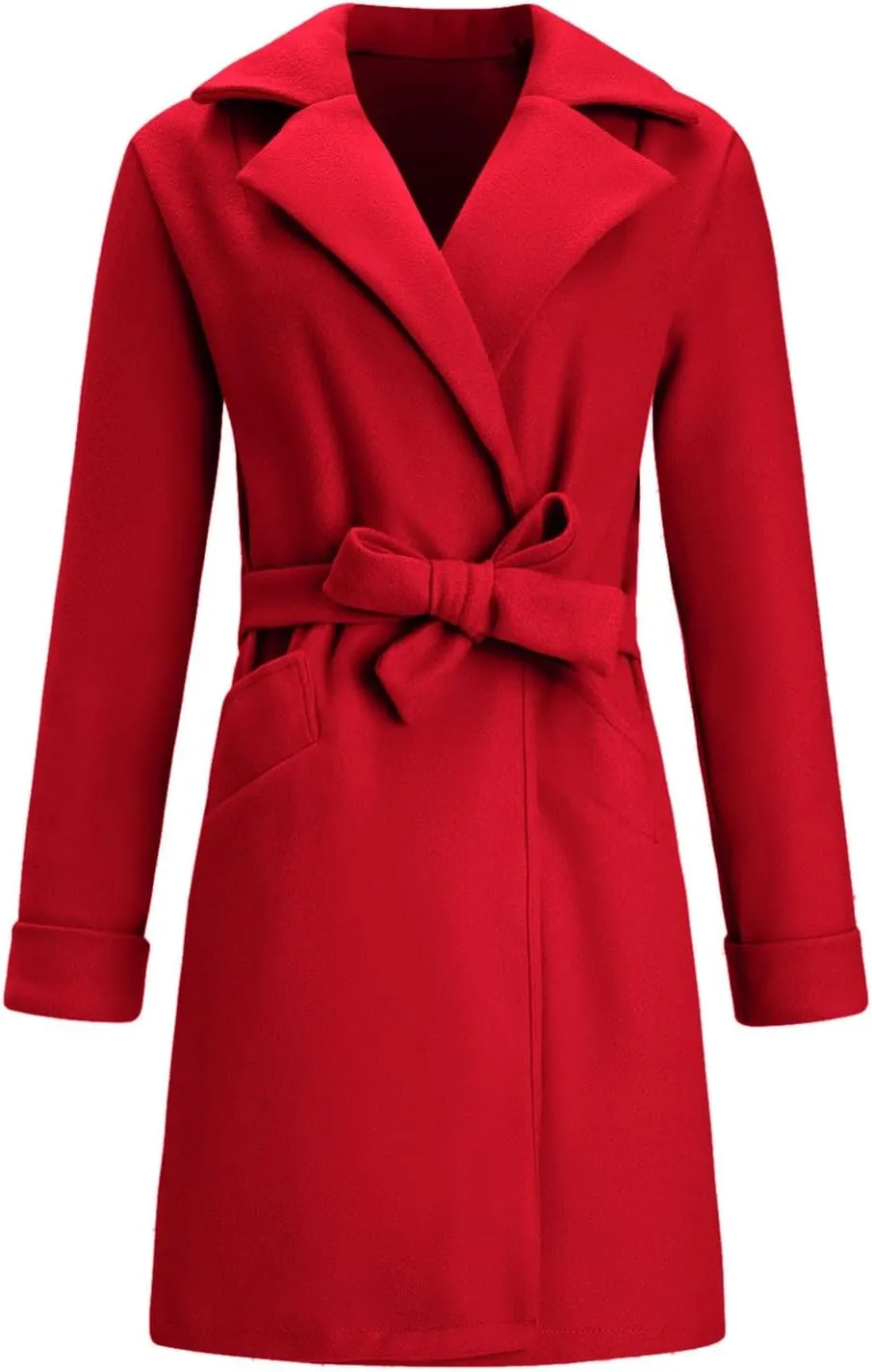 Women's Big Notch Lapel Single Breasted Mid-Long Wool Blend Coat Wool Coat