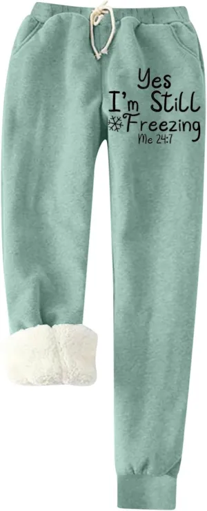 Womens Black Stretch Pants Fleece Lined Leggings Women Thick Sherpa Polar Lined Jogger Pants Printed Sweatpant Winter Thermal Athletic Lounge Mesh Leggings for Women